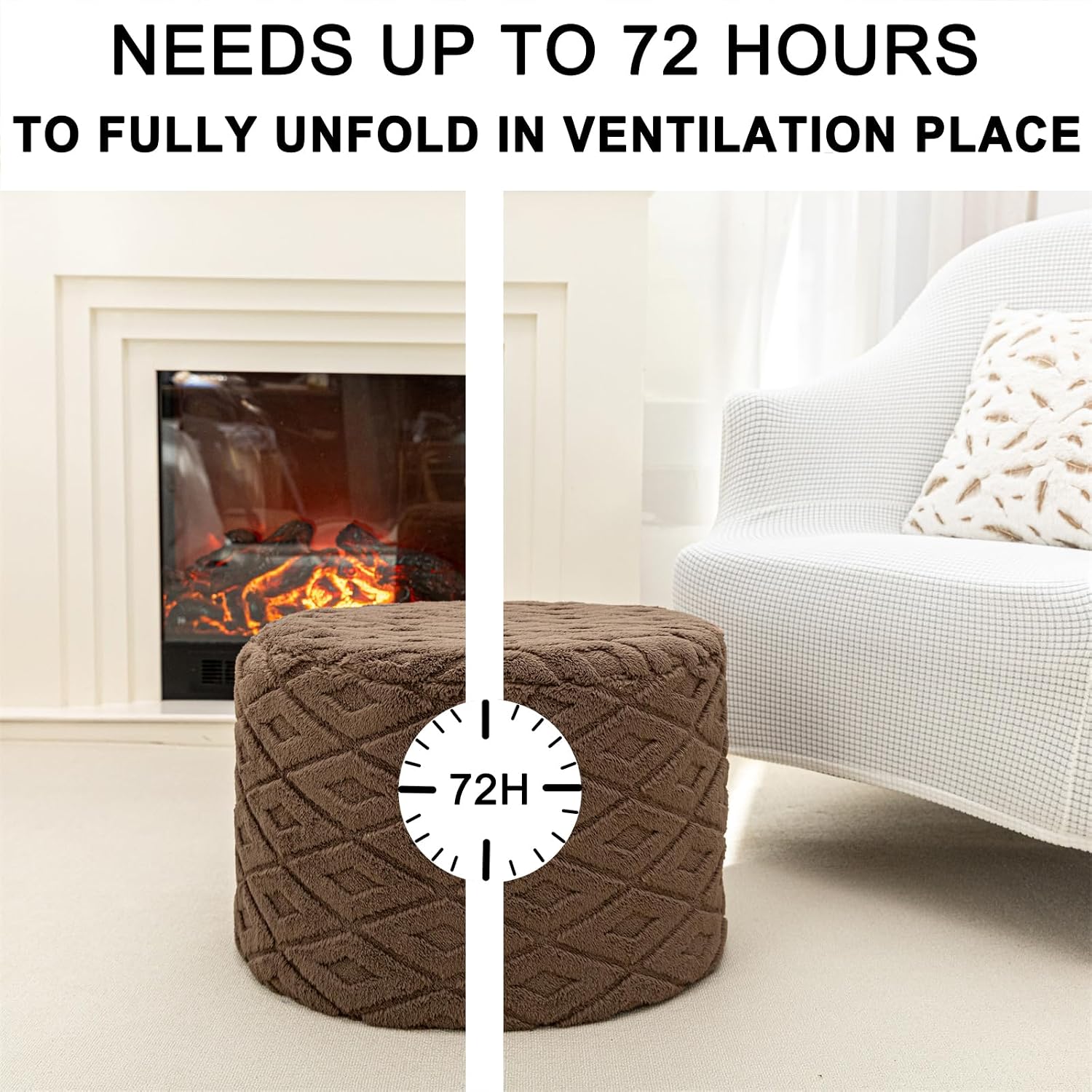 Round Pouf Ottoman Footstool 20x14In Ottoman Footrest for Couch Dark Coffee | All-One Foam Pouf, Ottoman Coffee Table,Couch Foot Rest,Chair Footrest,Remov. Cover, Perfect for Living Room, Bedroom & Dorm