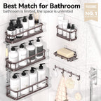 YASONIC Shower Caddy, 6 Pack Large Capacity shower Organizer with Soap Holder and 12 Hooks, Rustproof Shower Shelves for Inside Shower, No Drilling&Sleek Bathroom Organizers and Storage Bronze