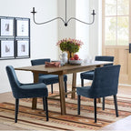 COLAMY Modern Dining Chairs Set of 6, Upholstered Corduroy Accent Side Leisure Chairs with Mid Back and Wood Legs for Living Room/Dining Room-Blue