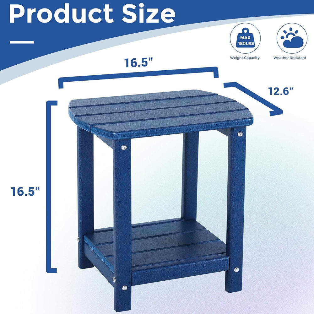 Adirondack Square Outdoor Side Table,2-Tier Storage Patio Side Table, HDPE En...