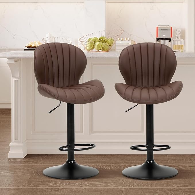 COLAMY Bar Stools Set of 2, Modern Swivel Bar Chairs, Adjustable Faux Leather...