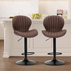 COLAMY Bar Stools Set of 2, Modern Swivel Bar Chairs, Adjustable Faux Leather Upholstered Barstools Counter Height with High Backrest for Bar, Kitchen Island, Dining Room, Brown
