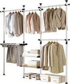 Prince Hanger Deluxe Pants & Shelf Hanger Heavy Duty One Touch Load 880LBS Clothing Racks for Hanging Clothes Metal Wardrobe Closet Garment Tension Rod Freestanding Ivory Height Adjustable PHUS-0052
