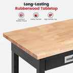 Workbench with Shelf Bracket 48 Inch Adjustable Height Work Bench for Garage Heavy Duty Rubberwood Tabletop Work Table with Drawer, Power Outlets for Woodworking, Home, Office, Workshop