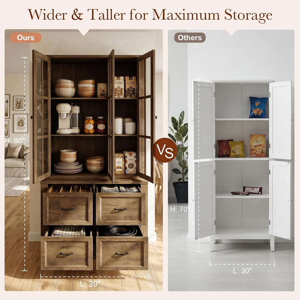 80" Modular Kitchen Pantry Cabinet, 2-in-1 Freestanding Tall Pantry Cabi...