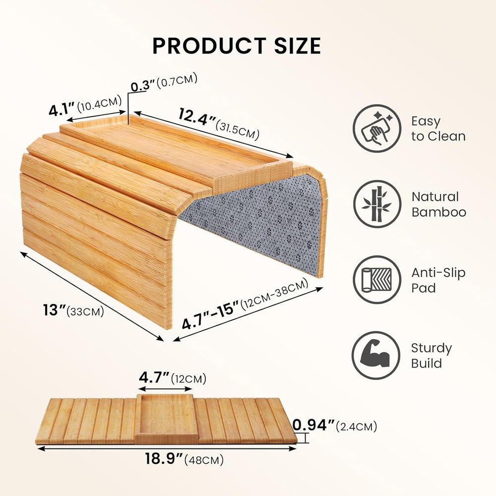2 Pack Sofa Arm Tray,Bamboo Folding Couch Arm Tray,Sofa Armrest Tray with Ant...