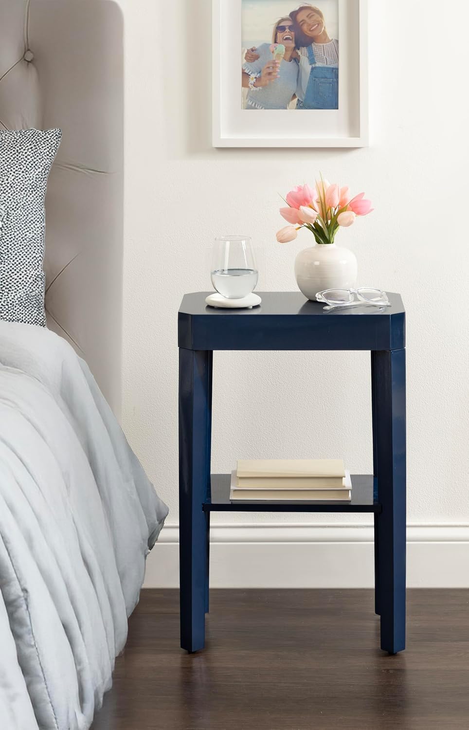 Kate and Laurel Talcott Modern Rectangle Wooden Side Table, 16 x 10 x 25, Nav...