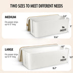 DMoose Cable Management Box - 2 Pack Medium & Large Cord Organizer for Desk & Floor, Cable Organizer Box for Child & Pet - Cable Box Hider for Tidy Office & Home (Wood Print Lid, White Box, Pack of 2)