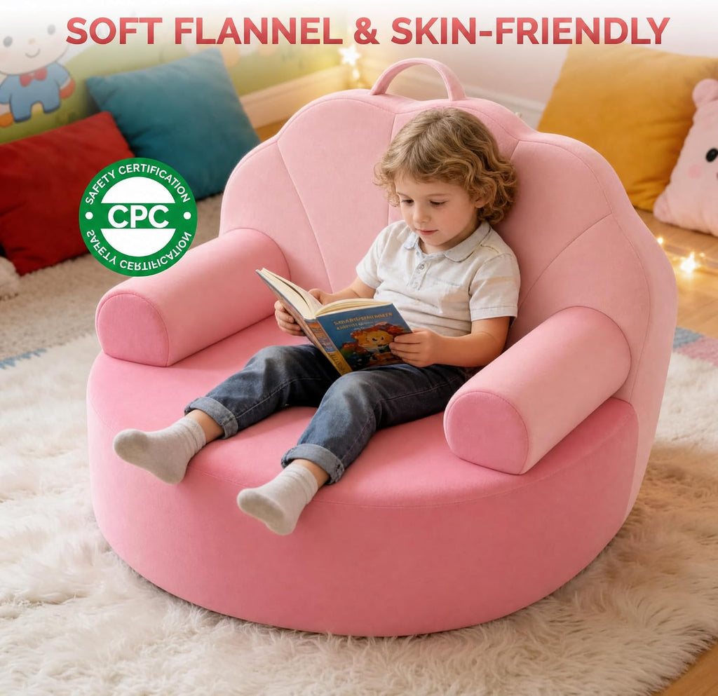 Snuggly Toddler Chair Soft Kids Sofa Cozy Kids Chairs Comfy for Toddlers 1-3, Plush Child Seat with Carry Handle