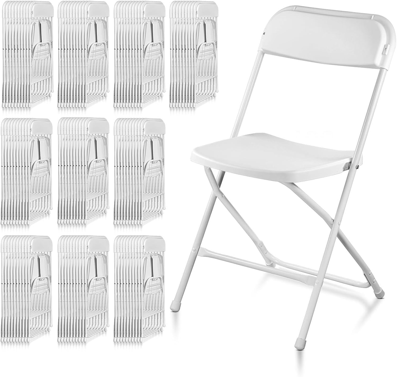 100 Pack White Folding Chairs, Indoor Outdoor Portable Stackable Commercial Seat with Steel Frame 350lb Capacity for Events, Weddings, Office, Parties