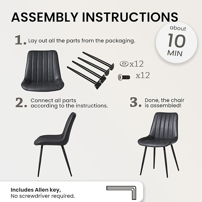 CLIPOP Dining Chairs Set of 4, Upholstered Kitchen Chairs with Comfortable Faux Leather Seat, Metal Legs, Modern Black Leather Dining Chairs, Easy Assembly