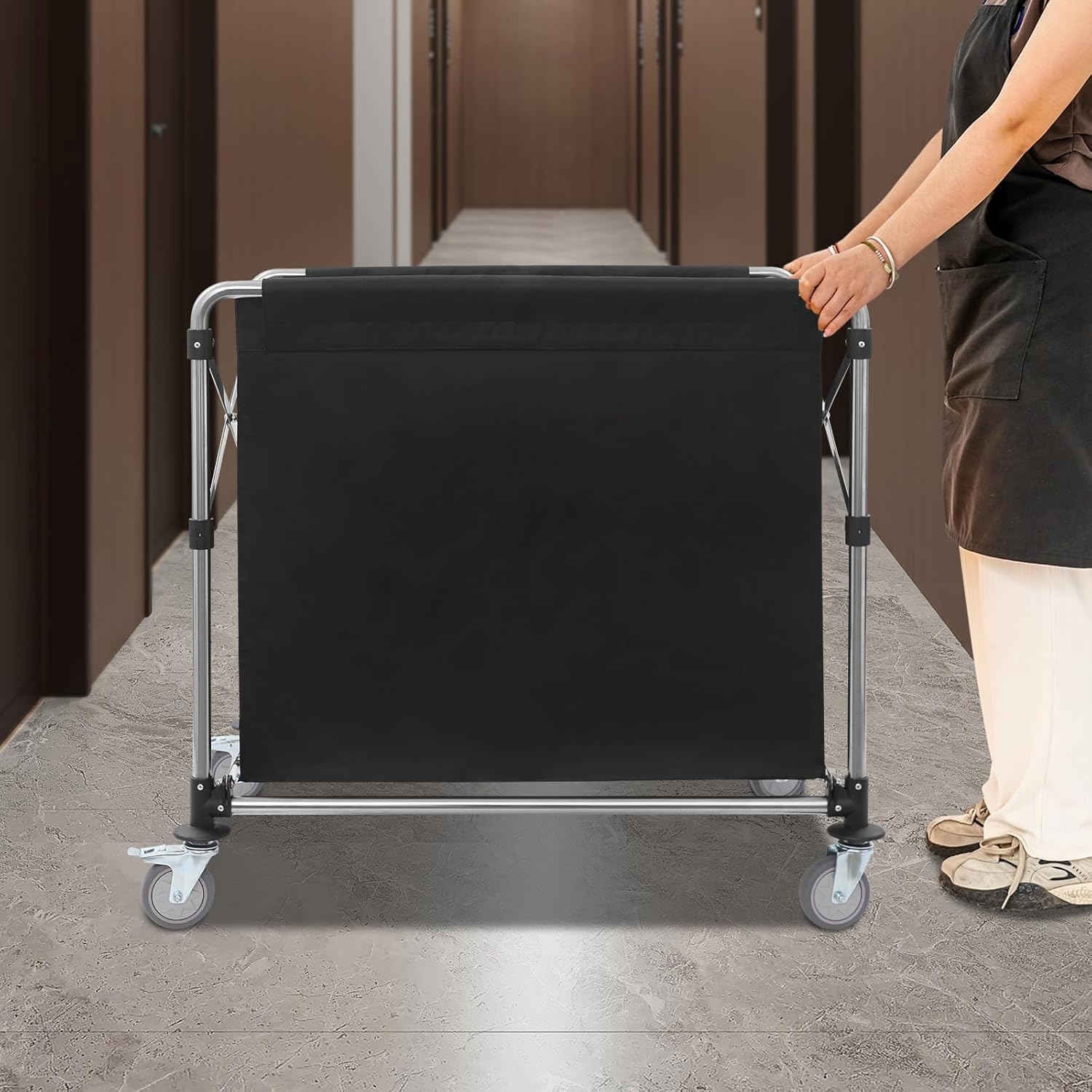 Commercial Laundry Cart with Wheels,Folding Laundry Hamper Cart,Heavy Duty Rolling Laundry Basket with Large Capacity,Laundry Sorter Trolley for Home Hotel Apartment (Black, 35.43 * 23.62 * 34.65in)