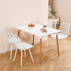Modern Plastic Dining Chair Set of 4 - Padded Tulip Mid Century Chairs for Kitchen Living Room Mesh Design - Simple Side Chair with PU Leather Cushion for Indoor Outdoor Bistro Patio Cafes -White