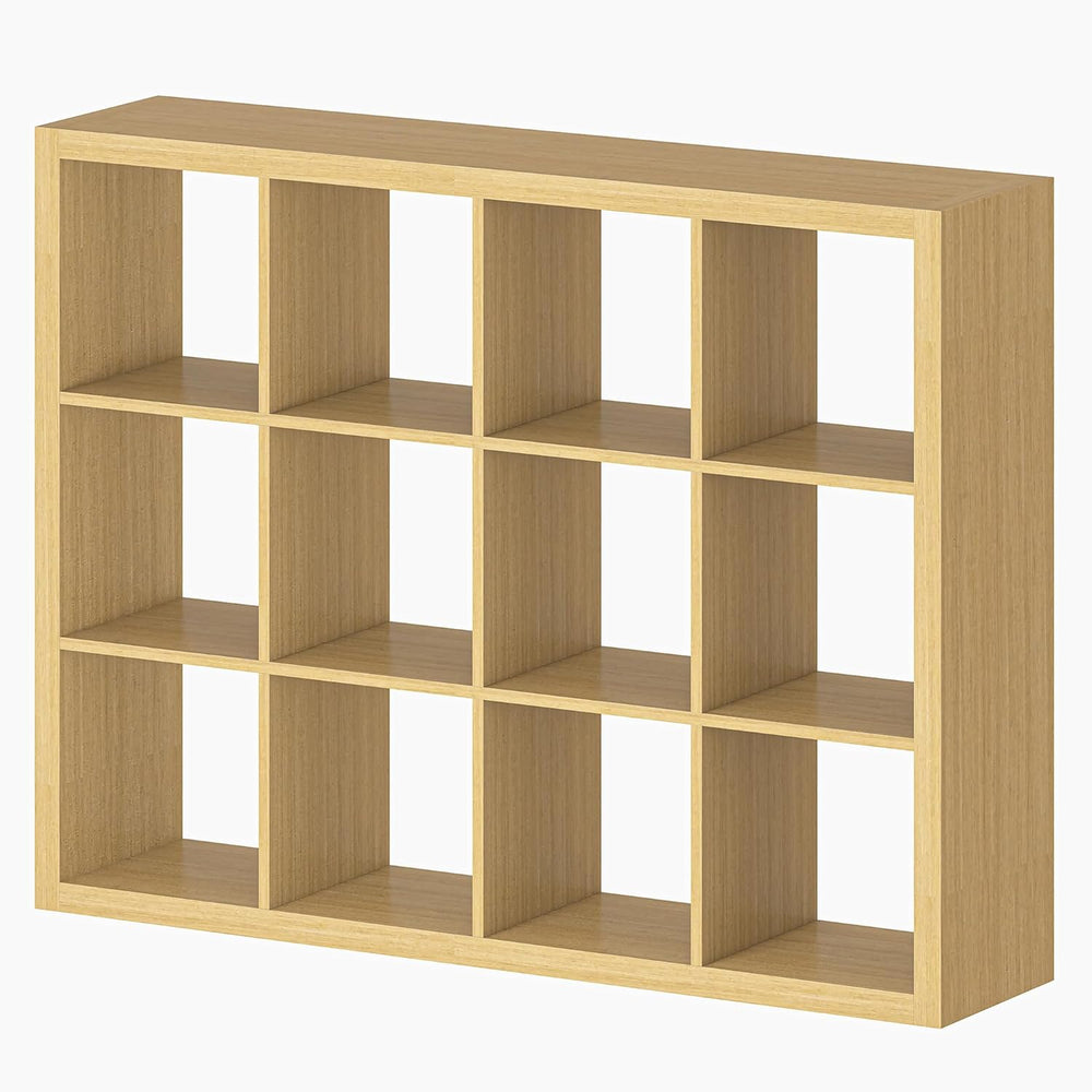 furtble Bookshelf with Storage Bins, 12-Cube Storage Organizer, Modern Wood O...