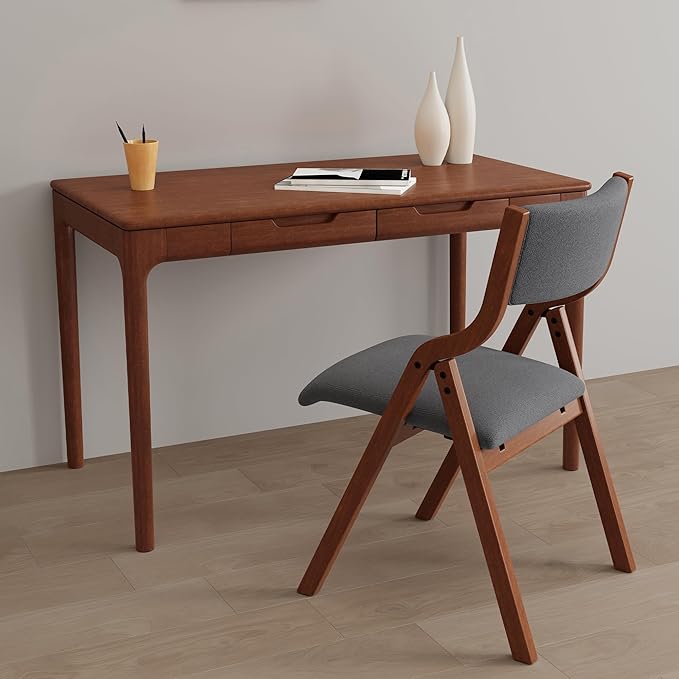 Ball & Cast Upholstered Folding Dining Chairs Set of 2, Foldable Wooden Chair 2-Pack, Portable Office-Chair for Kitchen Outdoor Activity, Easy Carry & Storage, Cherry+Dark Grey