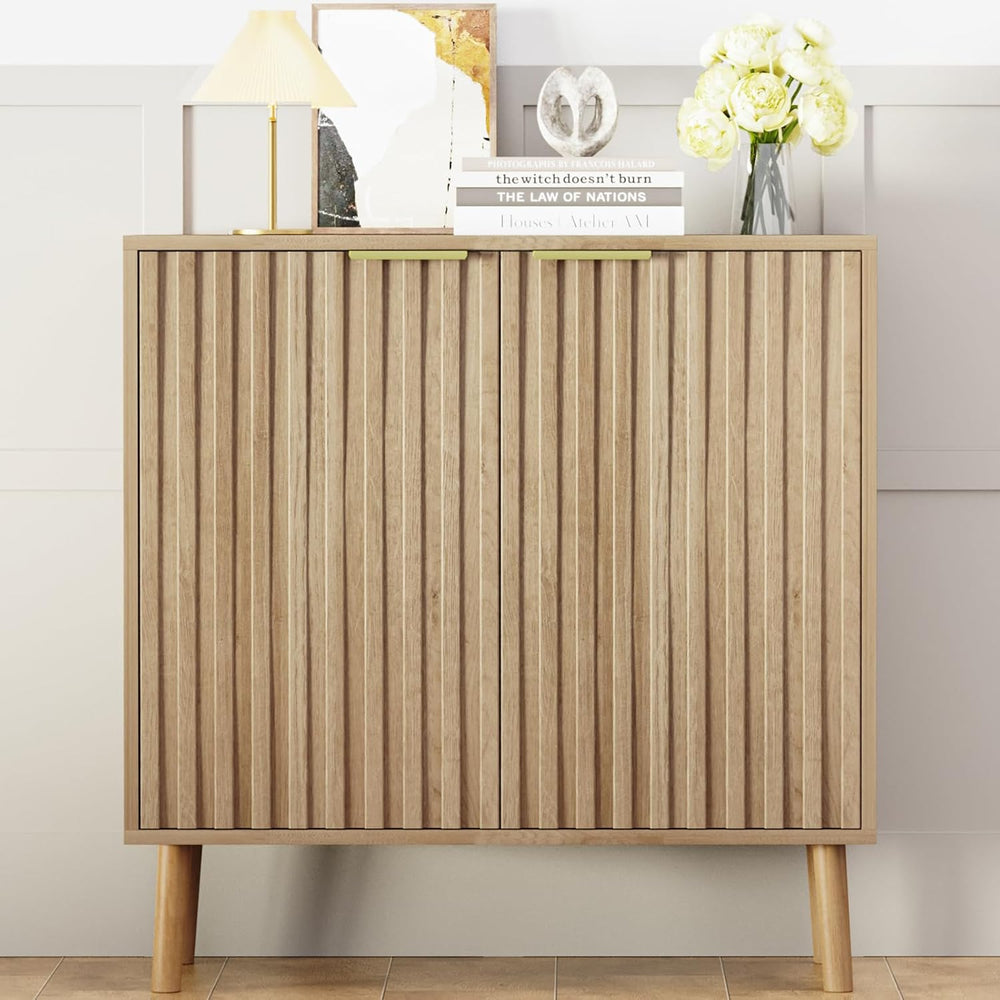 Vrullu Fluted Storage Cabinet, Free Standing Buffet, Wood Sideboard, Multifun...