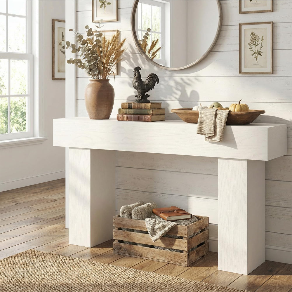 63 Inch Long Console Table for Entryway, Farmhouse Wood Sofa Table Behind Cou...
