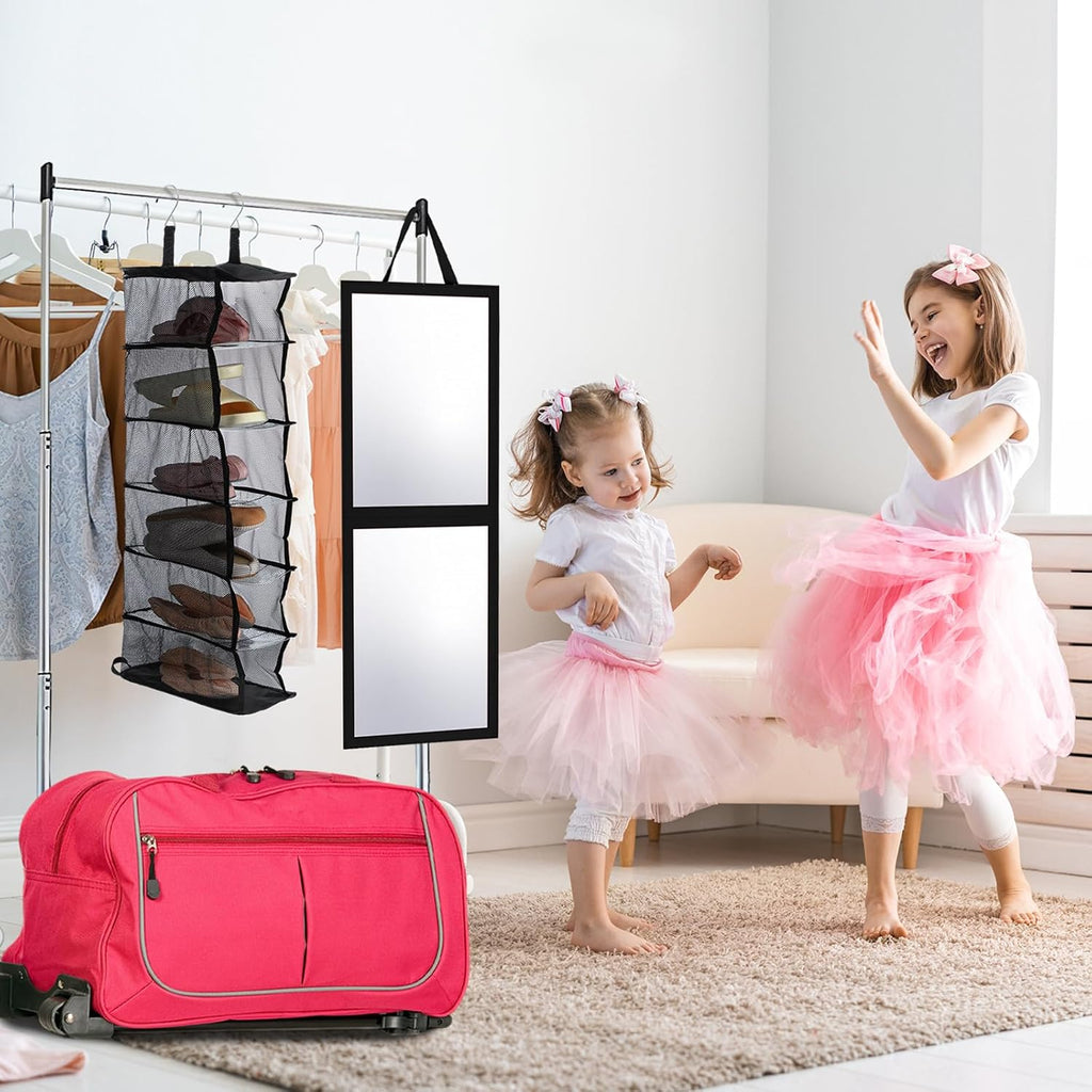 Aliceset 6-shelf Hanging Shoe Organizer for Dance Bags, Collapsible Hanging Shoe Rack with Transparent Shelves and Mesh Sides, Travel Backstage Accessories, Dance Bag Accessories