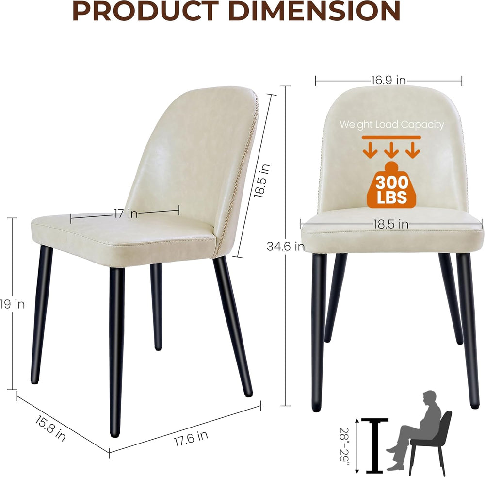 Leather Dining Chairs Set of 4, Modern Dining Room Chairs with Curved Backres...