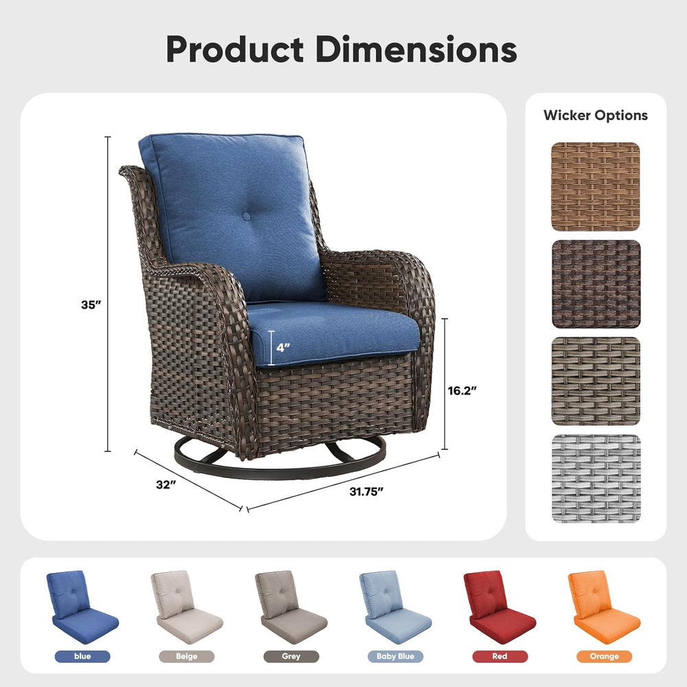 Belord Outdoor Swivel Chairs Set of 2,Patio Wicker Rocker Chairs,All Weather ...