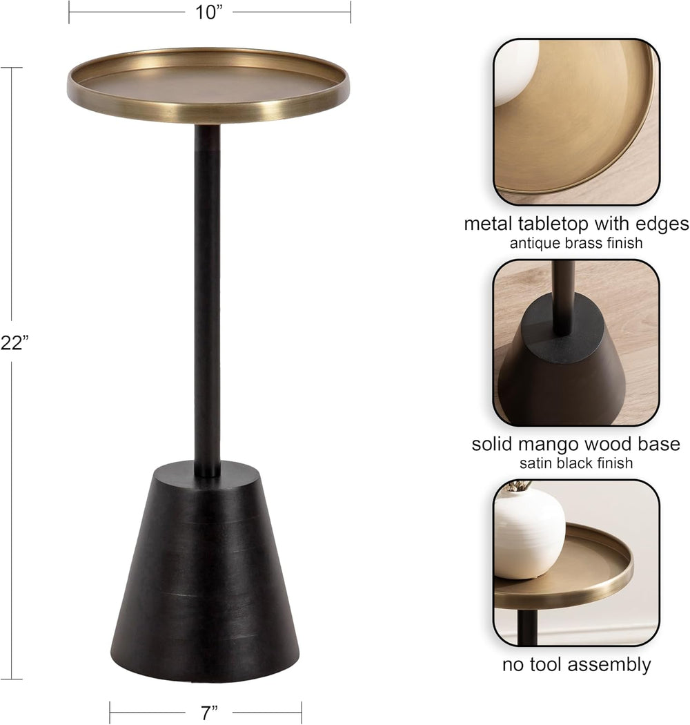 Kate and Laurel Tira Elegant Round Drink Table, 10 x 22, Antique Brass and Bl...