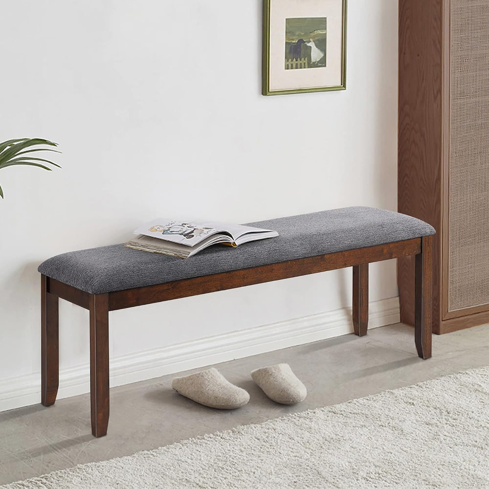 DORTALA Dining Bench, Upholstered Long Bench w/Natural Rubber Wood Legs, Foam...