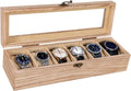 Watch Box, Watch Case for Men Women with Large Glass Lid, Wooden Watch Display Storage Box with 6 - Slots, Weathered Wood Mens Watch Box Organizer