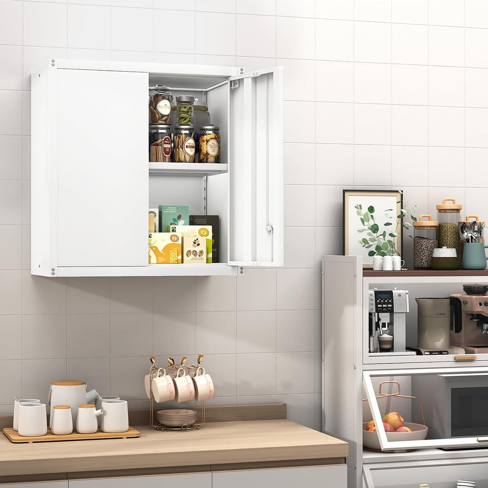 GREATMEET Wall Mounted Storage Cabinet, Metal Garage Cabinet, White | Hanging...