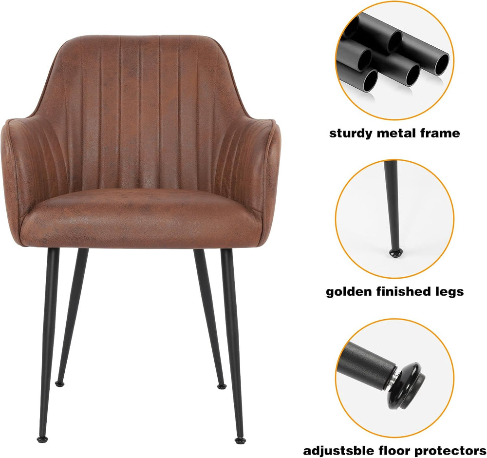 Set of 4 Dinning Chairs, Upholstered Accent Chairs with Black Finished Metal ...