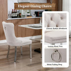 Glass Dining Table Set for 4, Modern Kitchen Table and Chairs Set of 4, 5-Piece Kitchen Dining Room Table Set w/61 Glass Silver Dining Table and 4 Beige Velvet Upholstered Chairs