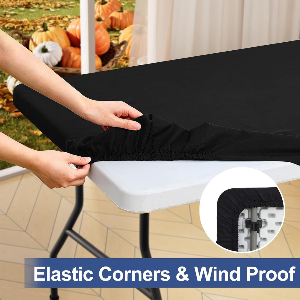 homing 4 Packs 6 Foot Rectangle Black Elastic Fitted Table Cloth