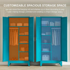 71" Tall Metal Wardrobe Closet with Adjustable Shelves and Hanging Rod, 2 Doors Office Storage Locker Cabinet for Home, Office, Bedroom, Laundry Room, Blue