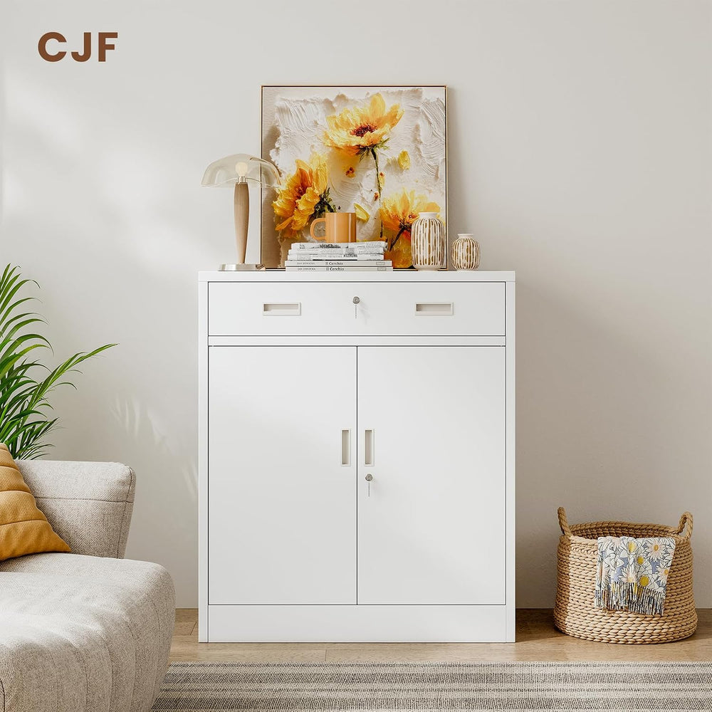 CJF Metal Storage Cabinet, Locking Storage Cabinet with 1 Drawer and Adjustab...