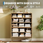 Garvee Fluted Dresser for Bedroom with 5 Drawers,32" Wide Modern Chest of Wooden Bedroom Chest with Metal Handle,Clothes Storage Organizer,Closet Dresser & TV Stand for Living Room,Hallway,Natural Oak