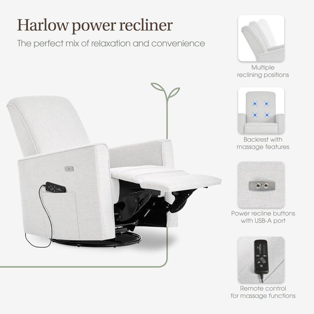 Evolur Harlow Power Glider Recliner, USB Charging, 275° Swivel, Fog Grey