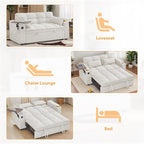65-inch Multifunctional Loveseat Pull Out Sleeper Sofabed W/Cupholders, Oversized 3-in-1 Convertible Love Seat with Pull-Out Sleeper Couch Bed, Storage, USB Ports, Side Table for Living Room Bedroom
