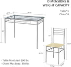 VECELO Kitchen Dining Room Table and Chairs 4, 5-Piece Dinette Sets, Space Saving (Silver)
