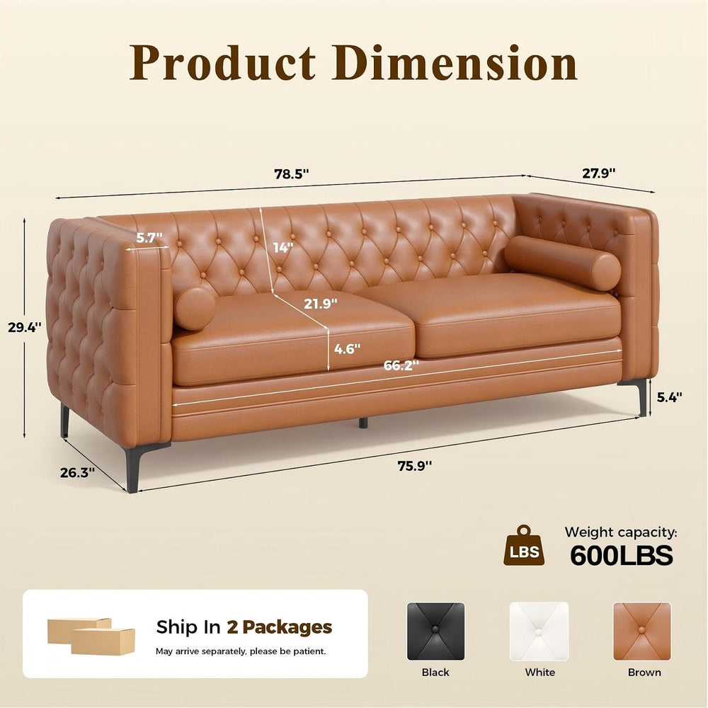 Luxanimarion Faux Leather Couch for Living Room, Mid-Century Modern Sofa with...
