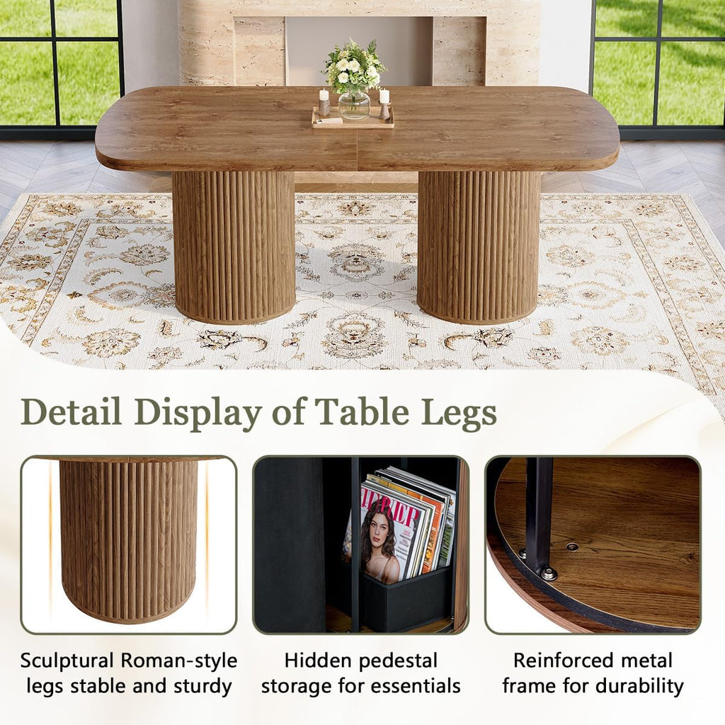 79" Dining Room Table for 6 8 10 Person, Large Wood Dining Table, Rectangular Modern Mid-Century Farmhouse Dining Room Table for 6 8 10, Ideal for Dining & Gatherings