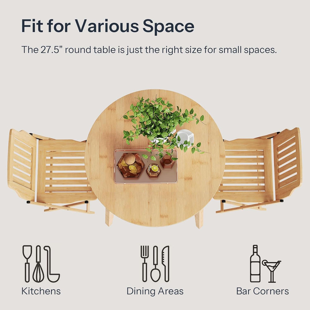 HOOBRO Bamboo Dining Table, Round Dining Table for 2, 27.5" Kitchen Tabl...