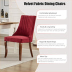 Dining Chairs Set of 4,Comfy Fabric Upholstered Accent Chairs for Kitchen Living Room,Channel Tufted Dining Room Chairs with Curved Solid Wood Legs(Wine Red)