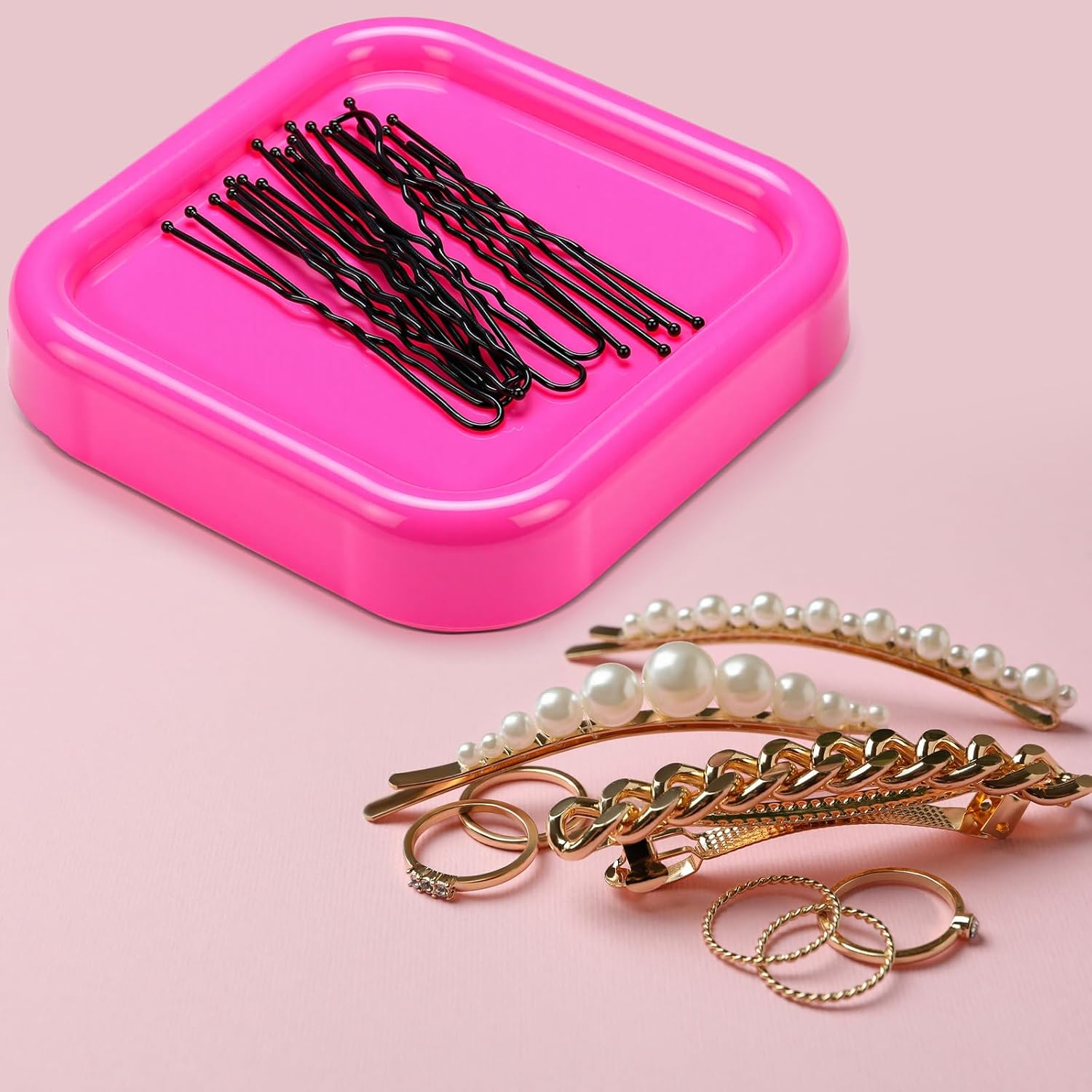 Tellegloww 1 Pcs Magnetic Bobby Pin Holder Square Paper Clip Holder Magnetic Hairpin Storage Box Sewing Pincushion Hair Clip Collector for Desk Vanity Sewing DIY Project (Pink)
