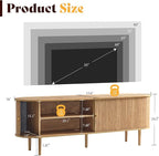 AMERLIFE 70" Mid-Century Modern TV Stand, TV Console Table for TVs up to 80 Inch, Fluted Wood Media Console with Storage, Solid Wood Legs, Natural Oak