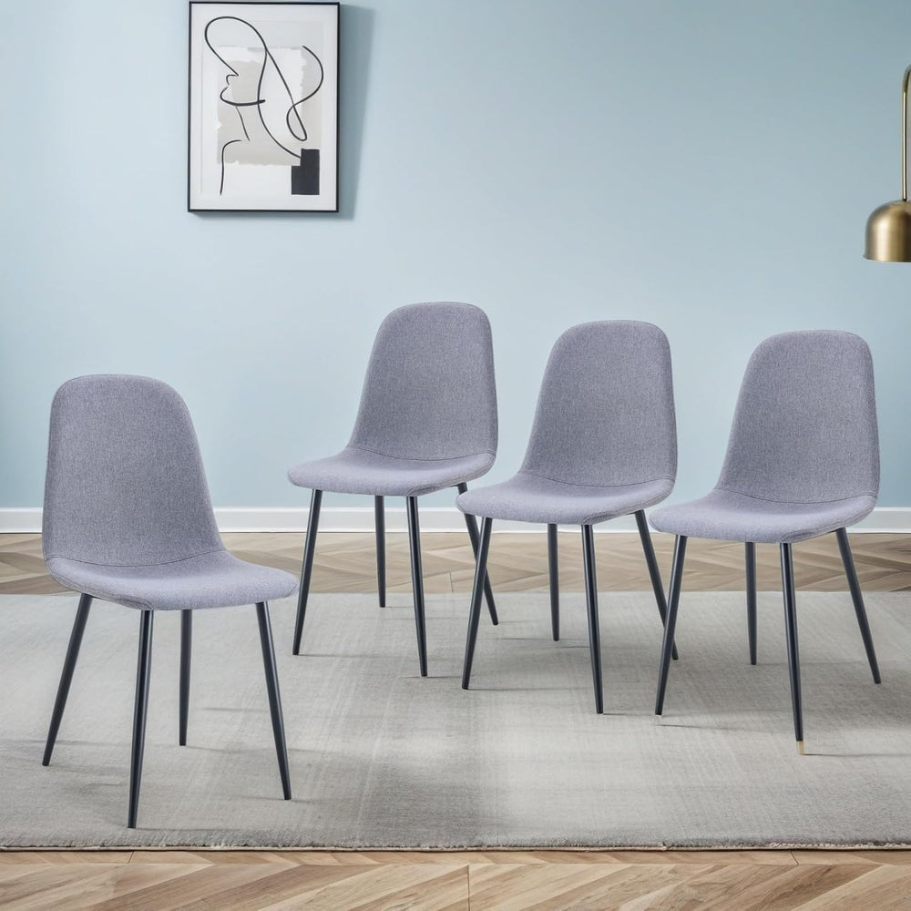 Modern Linen Dining Chairs Set of 4, Luxury Upholstered Kitchen Chairs with H...