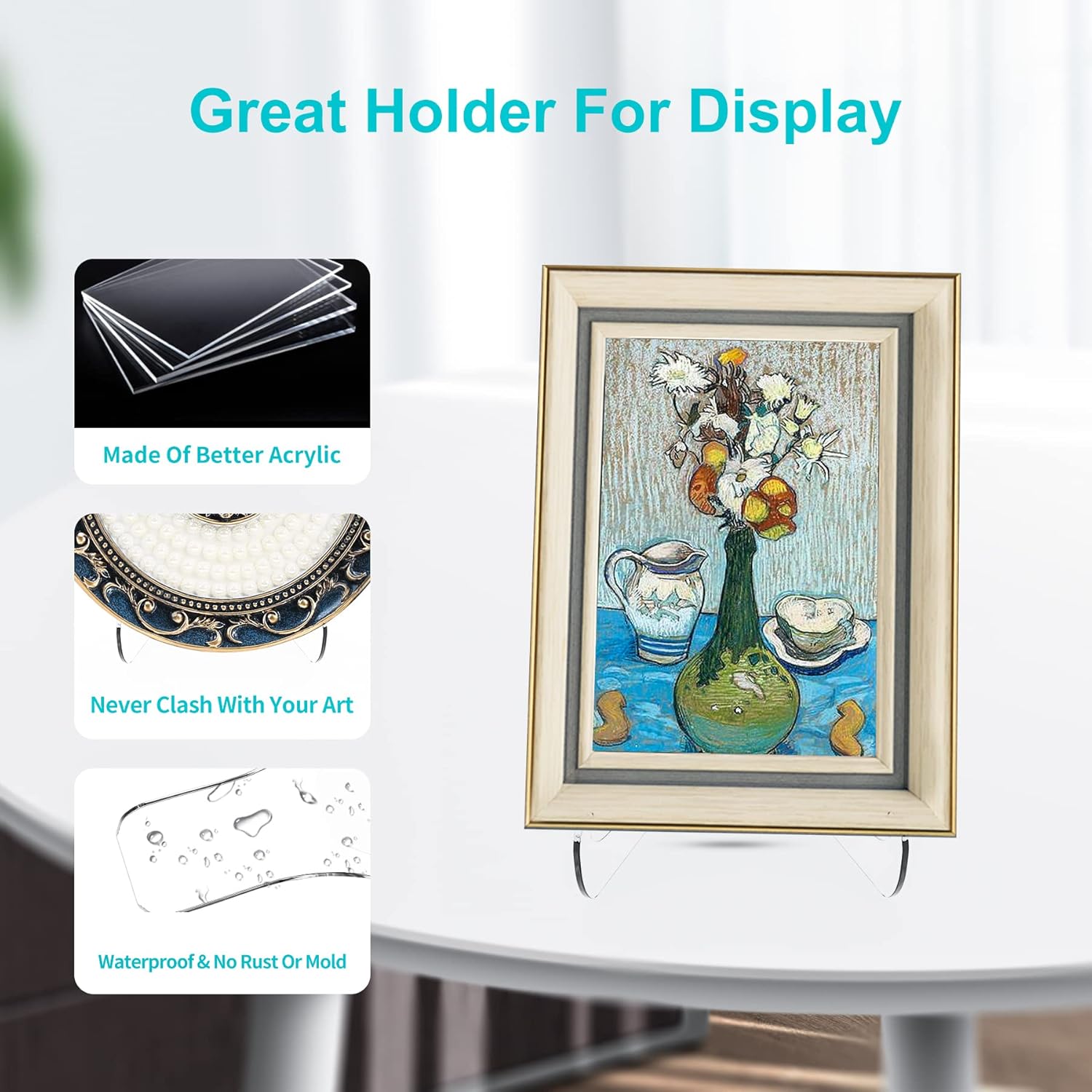 Boloyo Flat Back Acrylic Plate Display Stand , 3 Inch 2PC Clear Acrylic Display Holder Easel Base for Home Office Kitchen School Art Display