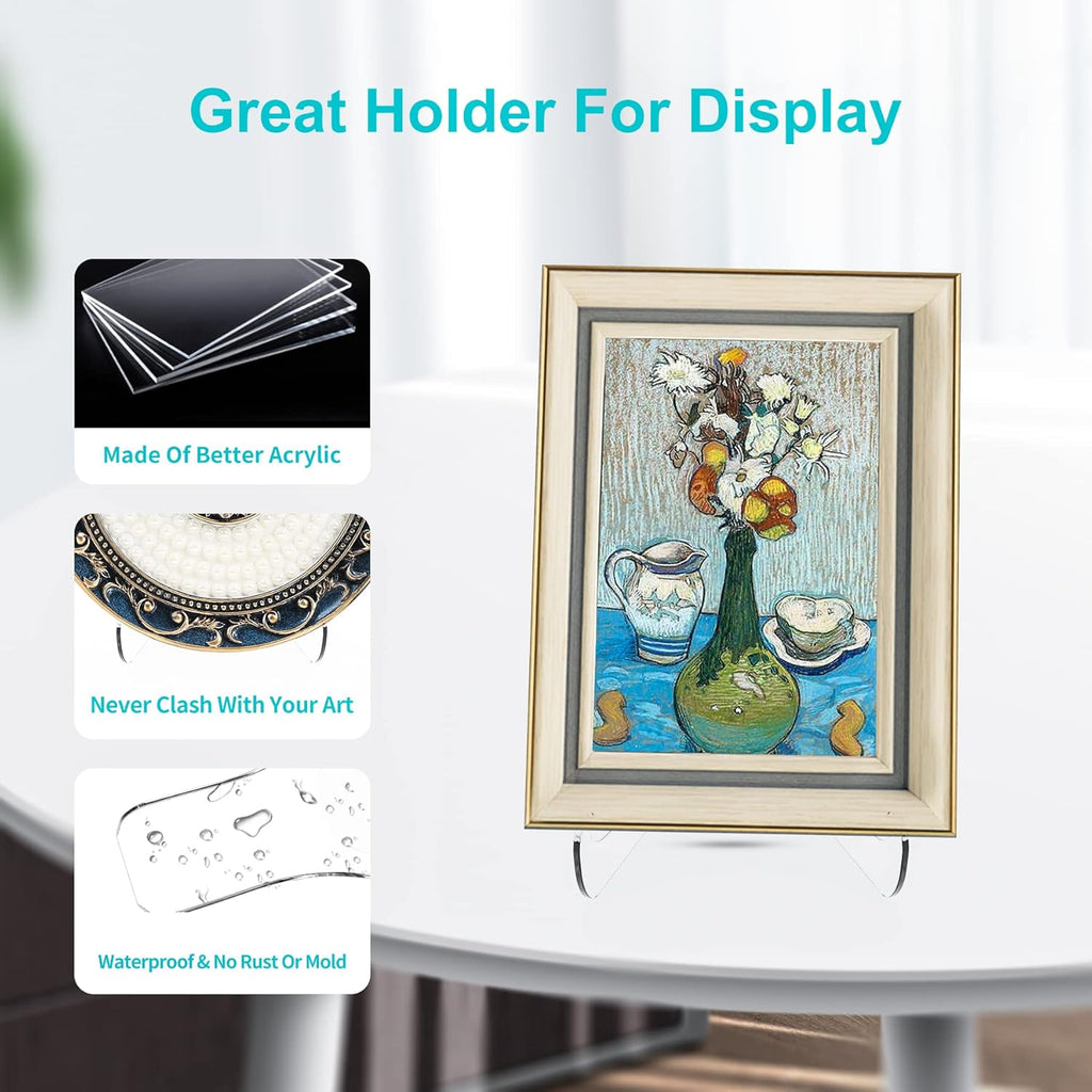 Boloyo Flat Back Acrylic Plate Display Stand , 3 Inch 5PC Clear Acrylic Display Holder Easel Base for Home Office Kitchen School Art Display