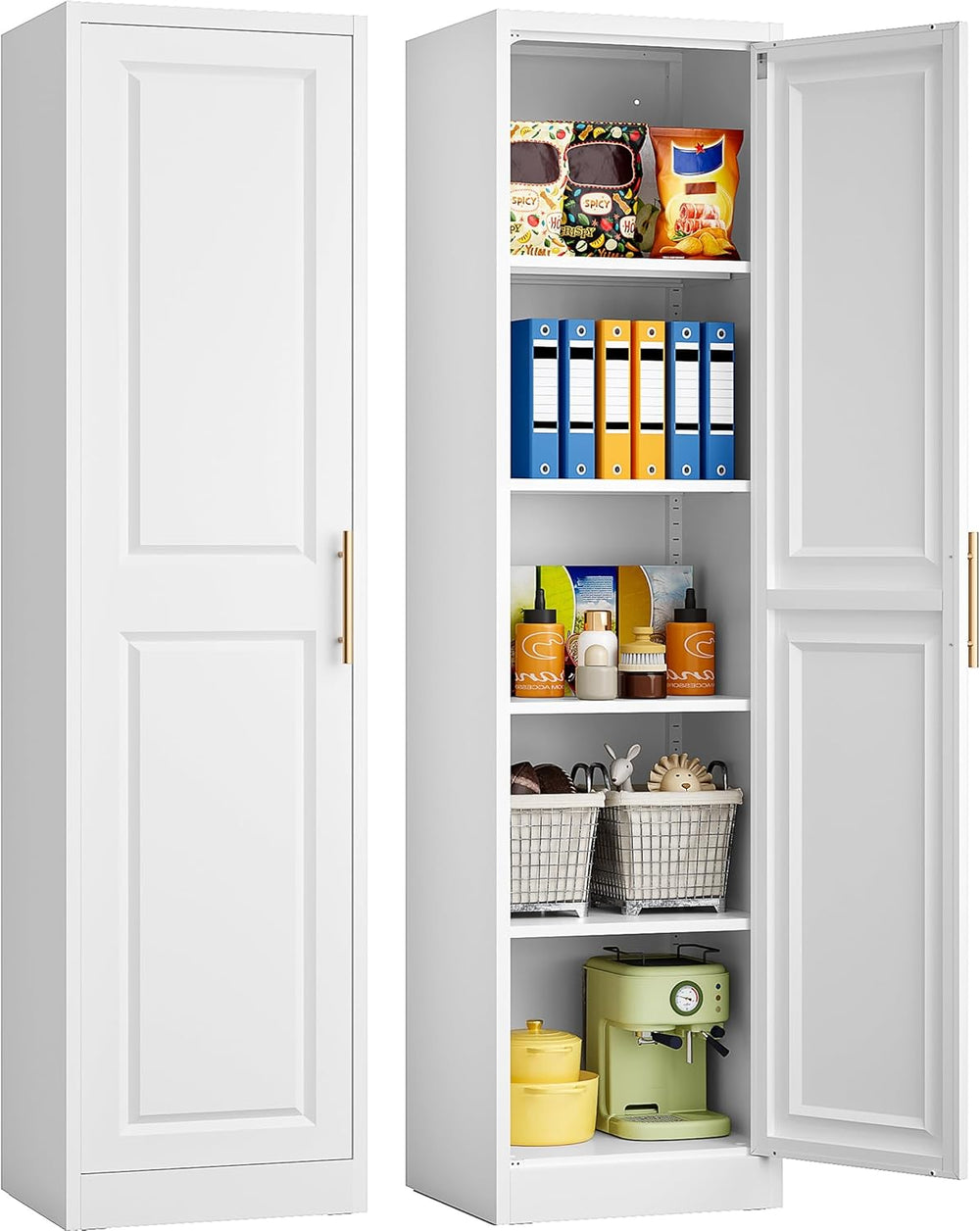 SISESOL 71" Tall Narrow Storage Cabinet with 1 Door and 5 Shelves,Slim K...