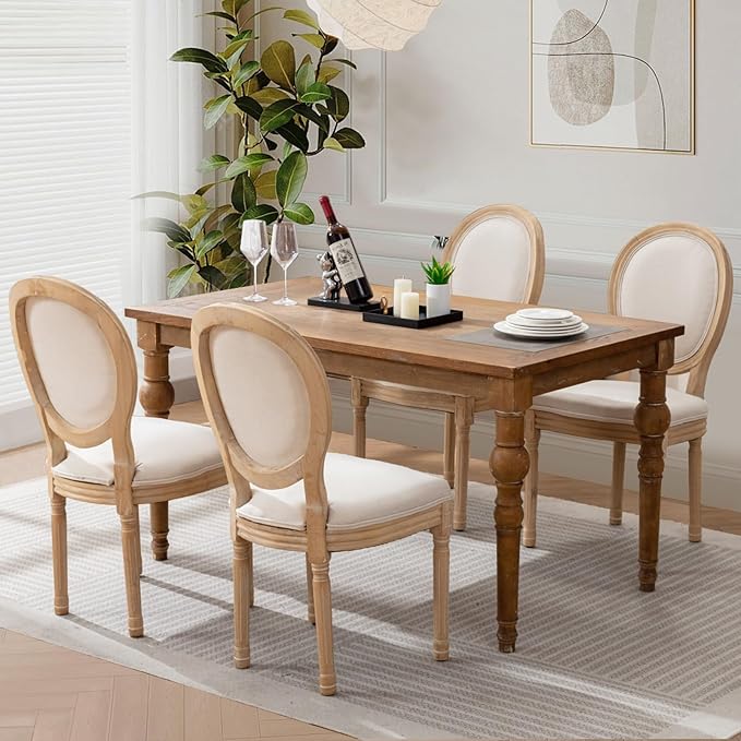 Upholstered Dining Chairs Set of 4 French Country Oval Fabric Back Kitchen Si...