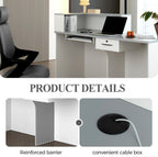 L Shape Reception Desk with Counter, Lockable Drawer, Keyboard Tray, and Double-Layer Storage for Salon, Office, or Clinic(White+Gray/Left, 63" L*24" W*39" H)