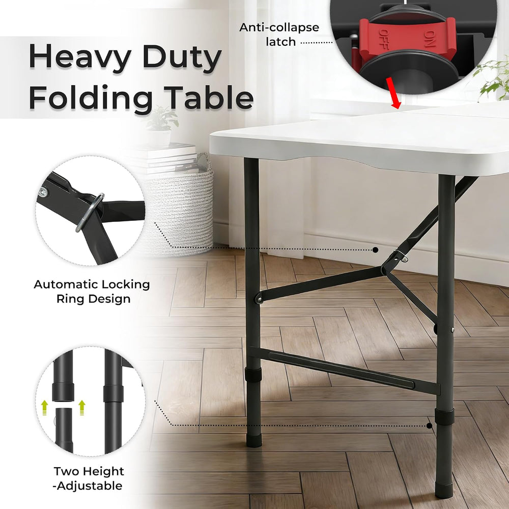 4FT Folding Table, Heavy Duty 400LBS-White | Portable, rust-proof metal frame...